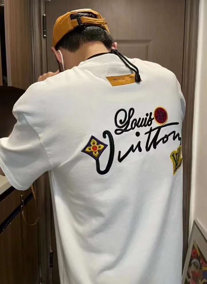Louis Vuitton/Louis Vuitton floral letter embroidered short sleeves